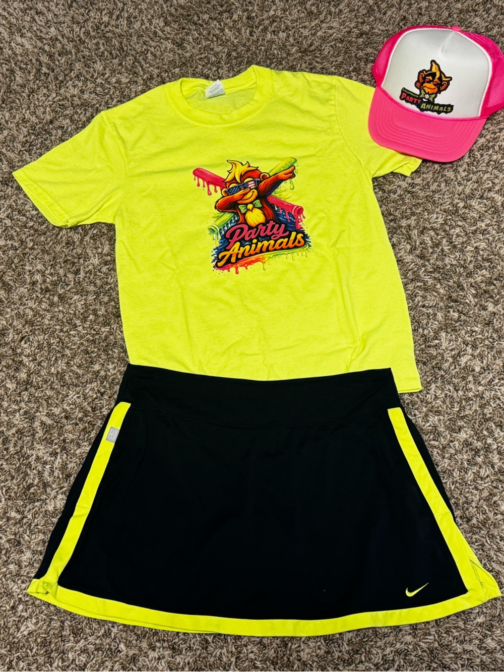 Nike Neon Yellow Graphic Short Sleeve Tee with Black Trim Shorts Set
